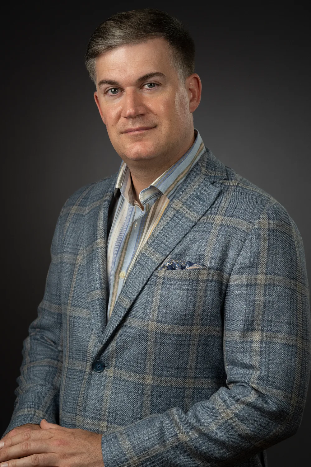 An on-location lighting setup inside a Long Island office for an on-site headshot day
